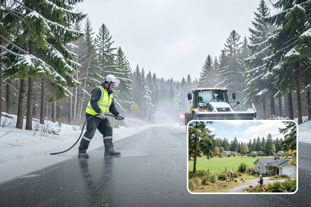 Office Building Parking Lot Snow Removal in Lyman, Skagit County, WA - Employees and clients arrive to a cleared, deiced lot at the start of business