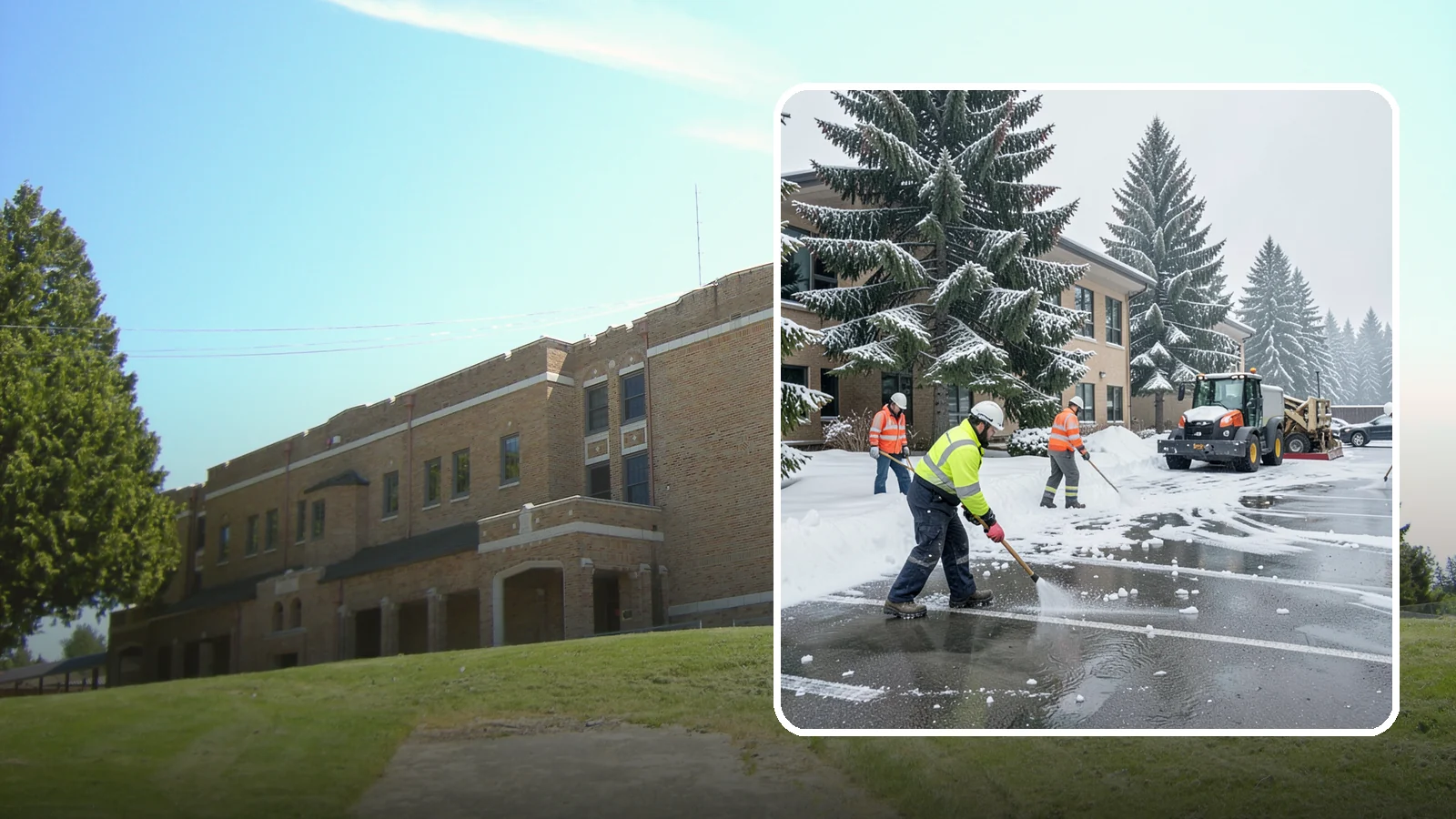Office Building Parking Lot Snow Removal in Maple Valley, King County, WA - We clear office building lots before employees and clients arrive for the Western Washington workday.