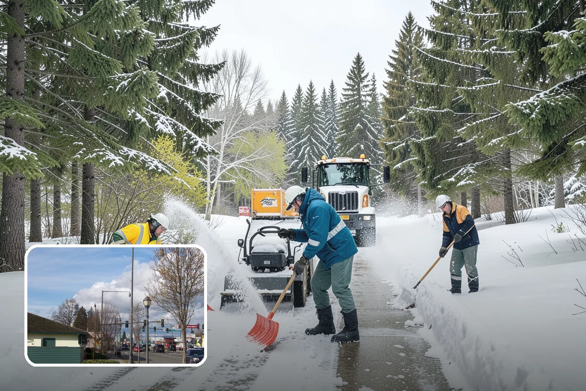 Office Building Parking Lot Snow Removal in Marysville, Snohomish County, WA - Employees and clients arrive to a cleared, deiced lot at the start of business