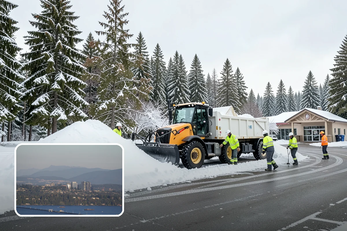 Office Building Parking Lot Snow Removal in Medina, King County, WA - Employees and clients arrive to a cleared, deiced lot at the start of business