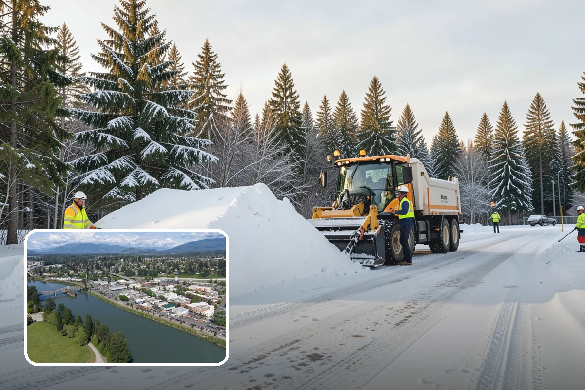 Office Building Parking Lot Snow Removal in Mount Vernon, Skagit County, WA - Employees and clients arrive to a cleared, deiced lot at the start of business