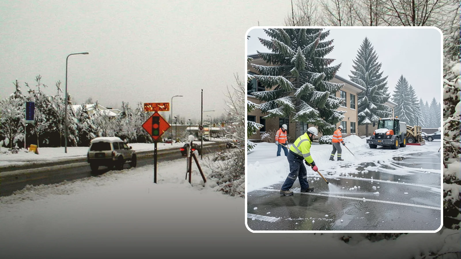 Office Building Parking Lot Snow Removal in Newcastle, King County, WA - We clear office building lots before employees and clients arrive for the Western Washington workday.