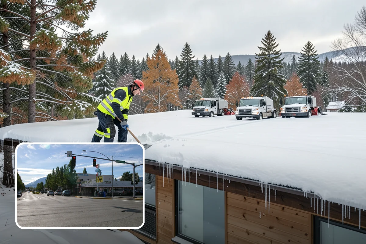 Office Building Parking Lot Snow Removal in North Bend, King County, WA - Employees and clients arrive to a cleared, deiced lot at the start of business