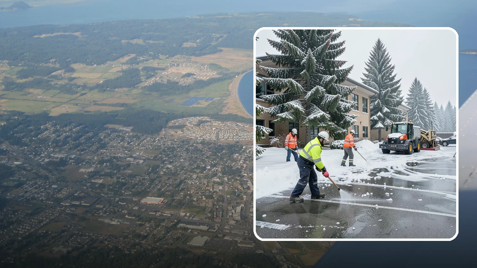 Office Building Parking Lot Snow Removal in Oak Harbor, Island County, WA - We clear office building lots before employees and clients arrive for the Western Washington workday.