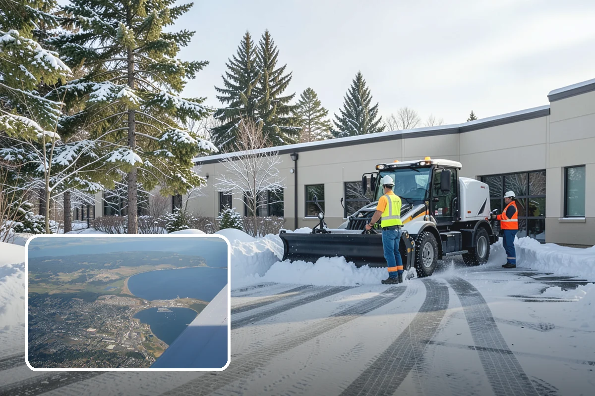 Office Building Parking Lot Snow Removal in Oak Harbor, Island County, WA - Employees and clients arrive to a cleared, deiced lot at the start of business