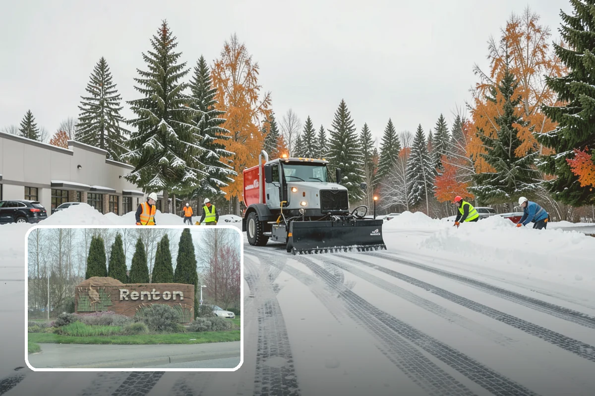 Office Building Parking Lot Snow Removal in Renton, King County, WA - Employees and clients arrive to a cleared, deiced lot at the start of business