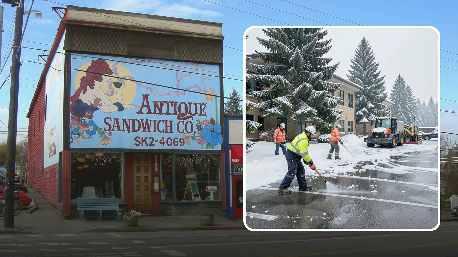 Office Building Parking Lot Snow Removal in Ruston, Pierce County, WA - We clear office building lots before employees and clients arrive for the Western Washington workday.