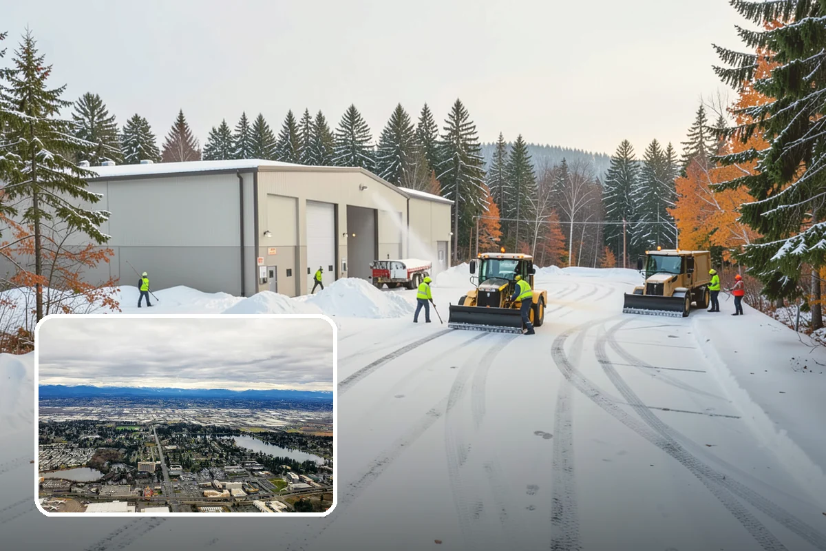 Office Building Parking Lot Snow Removal in SeaTac, King County, WA - Employees and clients arrive to a cleared, deiced lot at the start of business