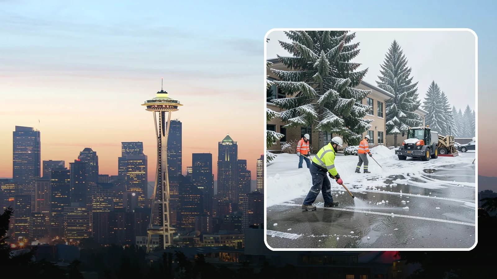 Office Building Parking Lot Snow Removal in Seattle, King County, WA - We clear office building lots before employees and clients arrive for the Western Washington workday.