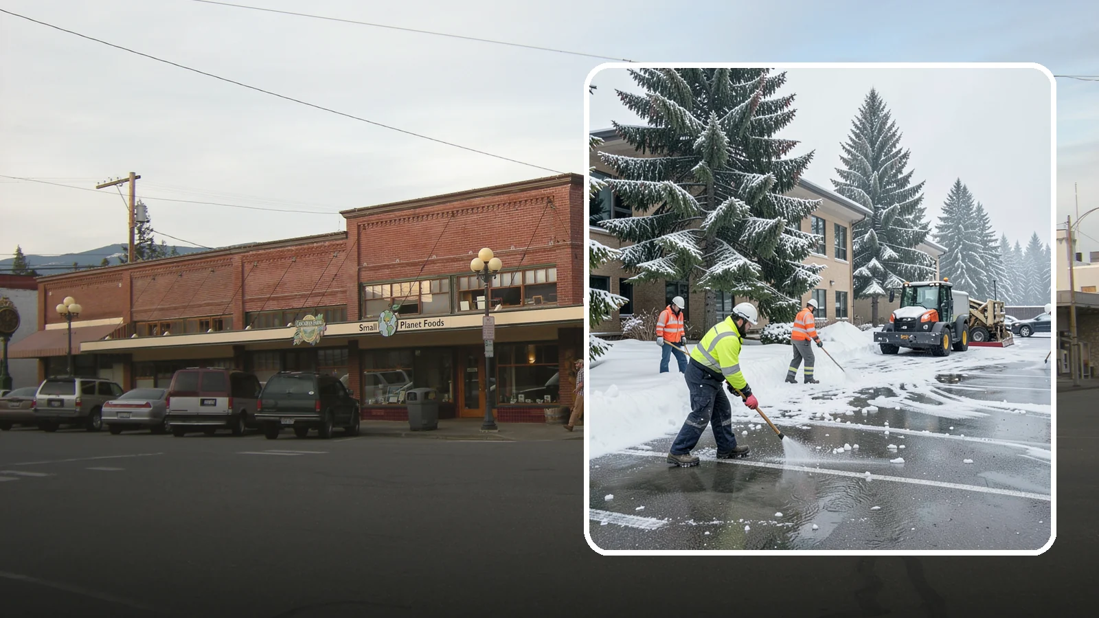 Office Building Parking Lot Snow Removal in Sedro-Woolley, Skagit County, WA - We clear office building lots before employees and clients arrive for the Western Washington workday.