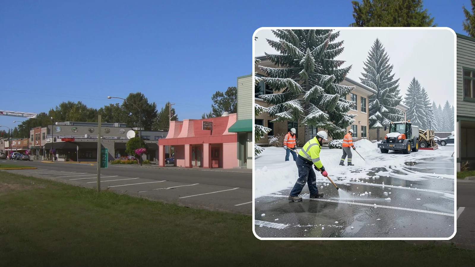 Office Building Parking Lot Snow Removal in Snoqualmie, King County, WA - We clear office building lots before employees and clients arrive for the Western Washington workday.