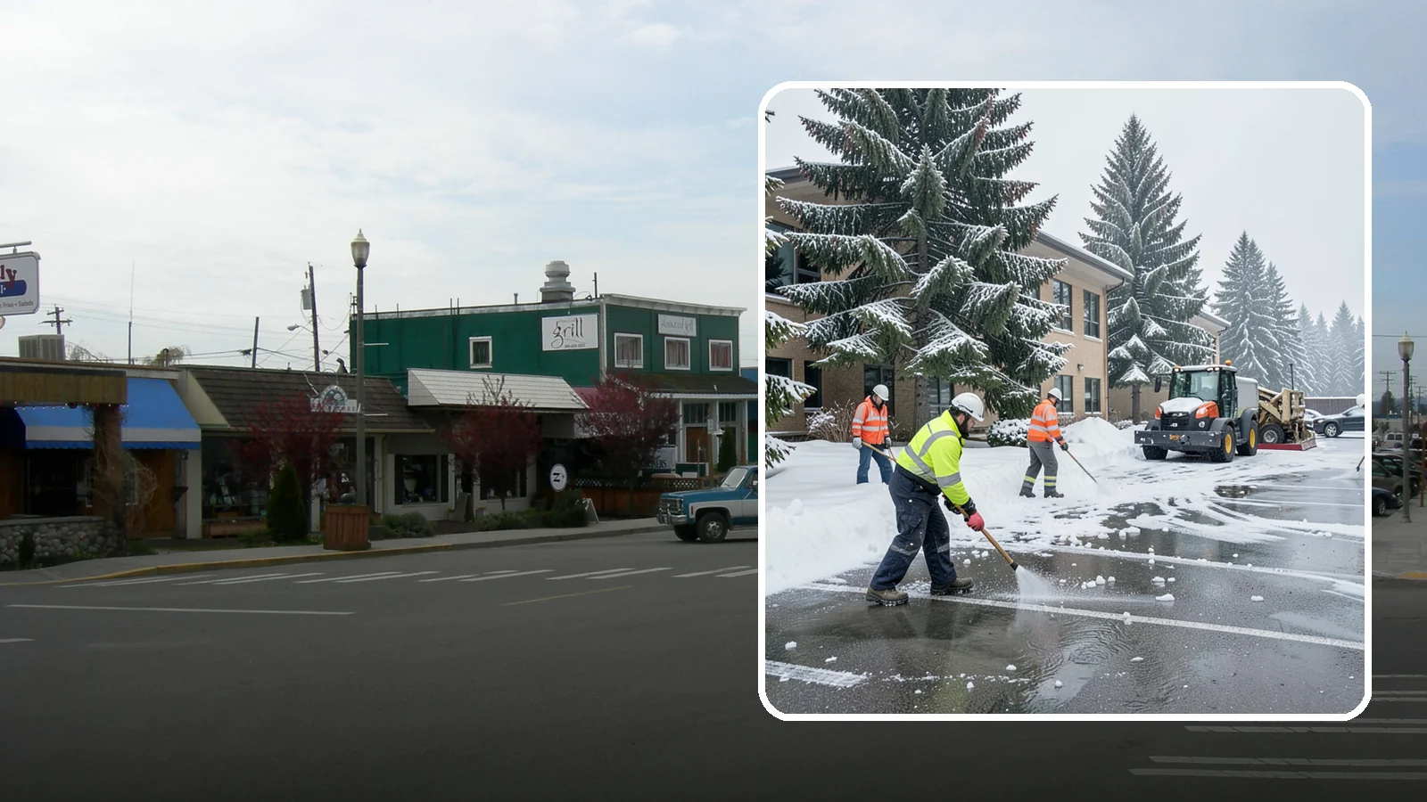 Office Building Parking Lot Snow Removal in Stanwood, Snohomish County, WA - We clear office building lots before employees and clients arrive for the Western Washington workday.