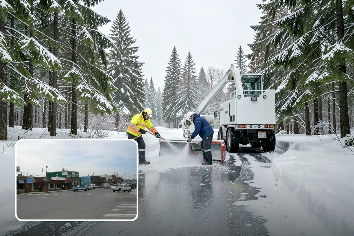 Office Building Parking Lot Snow Removal in Stanwood, Snohomish County, WA - Employees and clients arrive to a cleared, deiced lot at the start of business