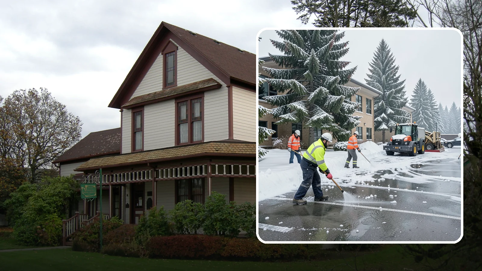 Office Building Parking Lot Snow Removal in Sumner, Pierce County, WA - We clear office building lots before employees and clients arrive for the Western Washington workday.