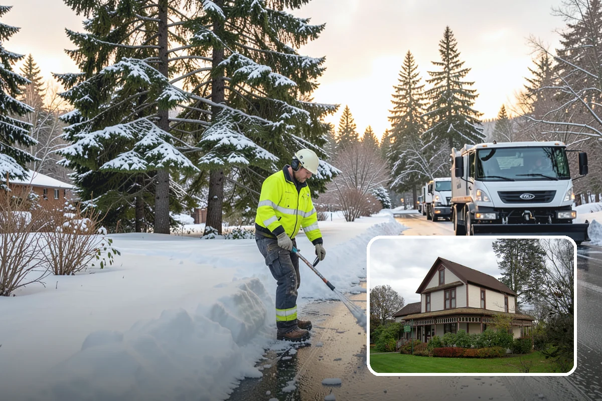 Office Building Parking Lot Snow Removal in Sumner, Pierce County, WA - Employees and clients arrive to a cleared, deiced lot at the start of business