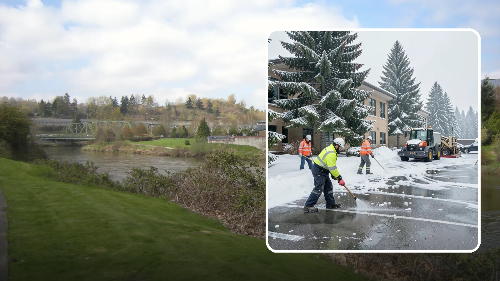 Office Building Parking Lot Snow Removal in Tukwila, King County, WA - We clear office building lots before employees and clients arrive for the Western Washington workday.
