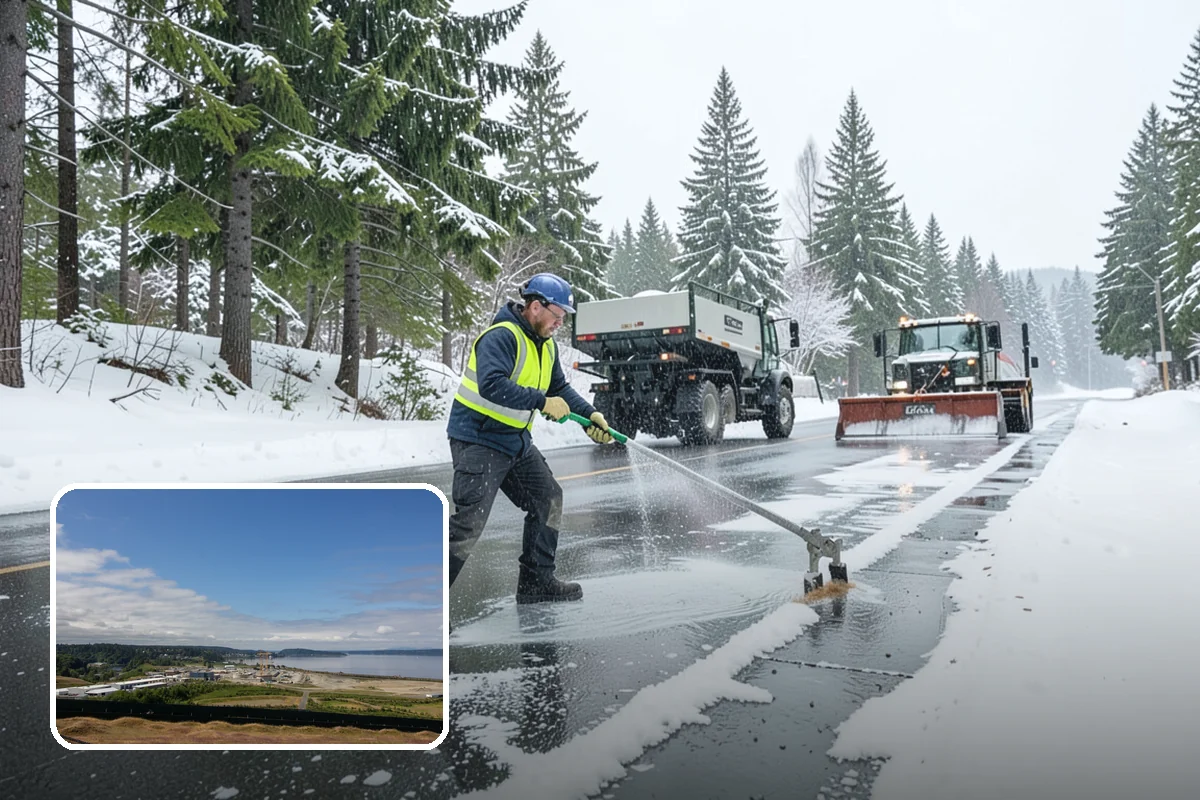 Office Building Parking Lot Snow Removal in University Place, Pierce County, WA - Employees and clients arrive to a cleared, deiced lot at the start of business