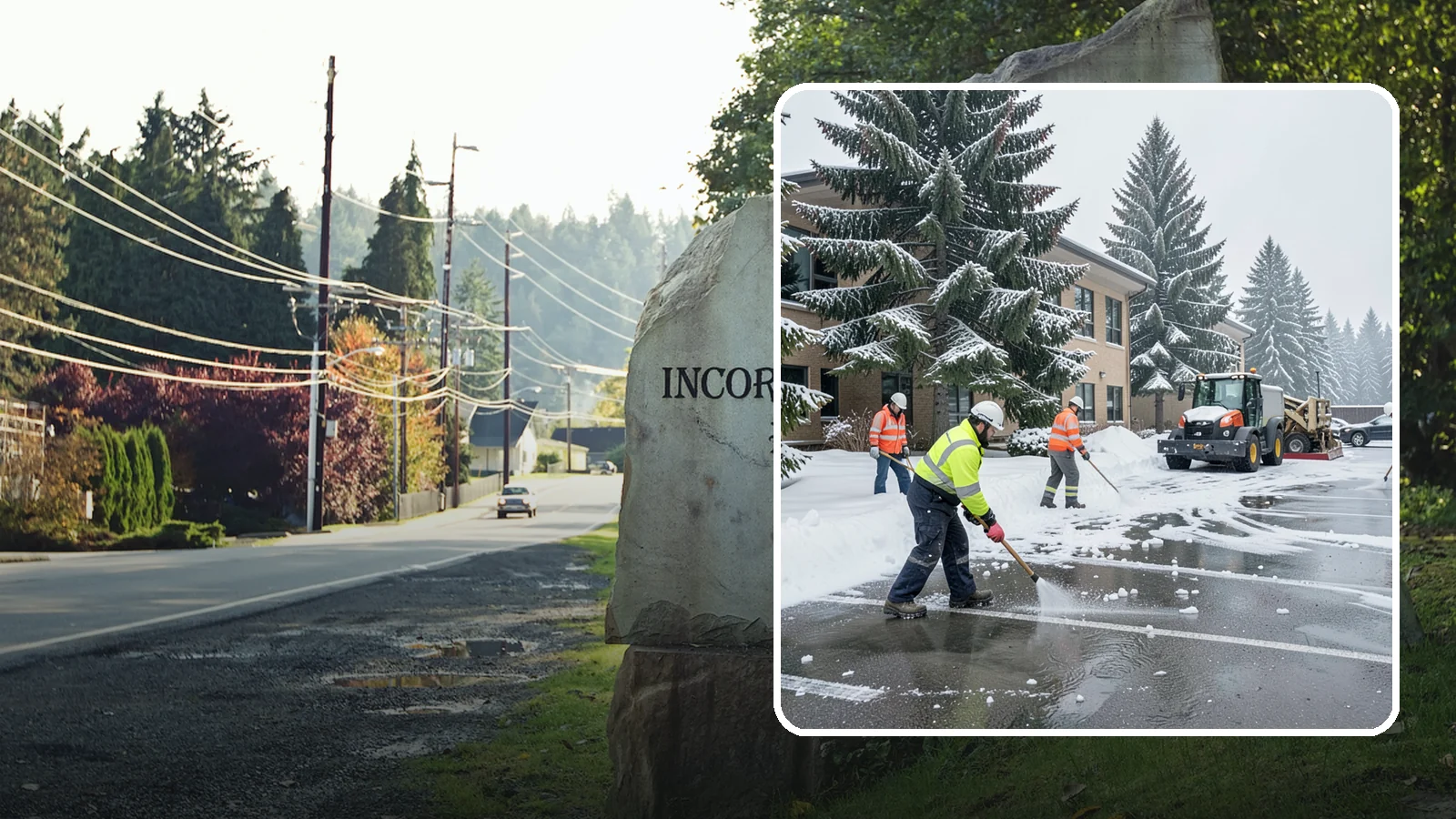 Office Building Parking Lot Snow Removal in Wilkeson, Pierce County, WA - We clear office building lots before employees and clients arrive for the Western Washington workday.