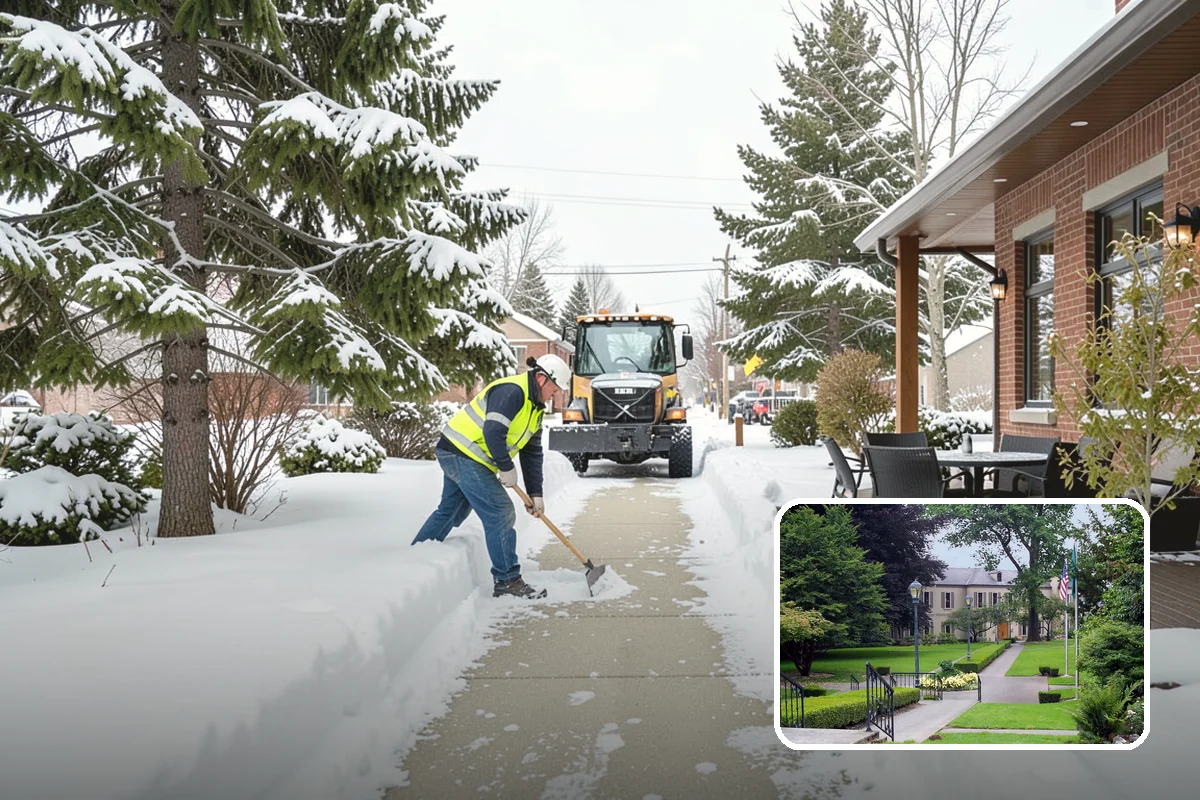 Office Building Parking Lot Snow Removal in Woodinville, King County, WA - Employees and clients arrive to a cleared, deiced lot at the start of business