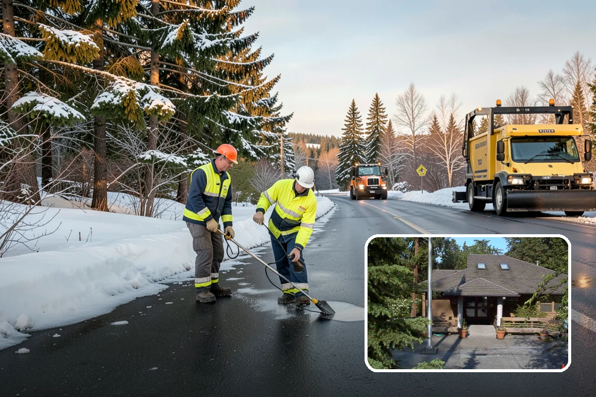 Office Building Parking Lot Snow Removal in Yarrow Point, King County, WA - Employees and clients arrive to a cleared, deiced lot at the start of business
