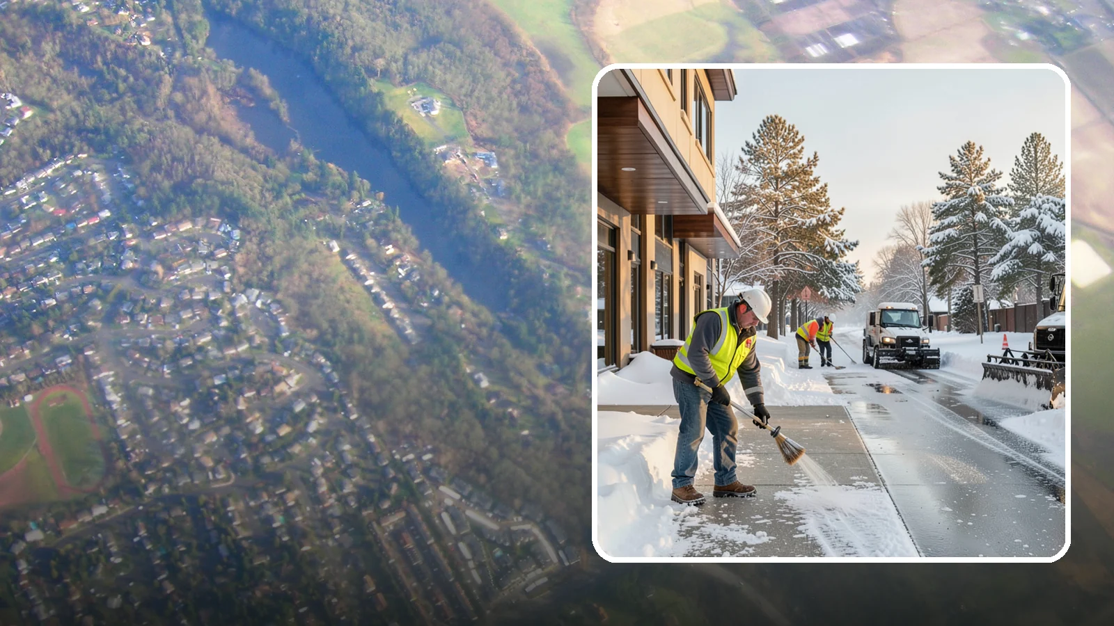 Office Building Sidewalk Clearing in Algona, King County, WA - Pre-opening sidewalk clearing for Western Washington office buildings so employees and visitors reach the entrance safely before...