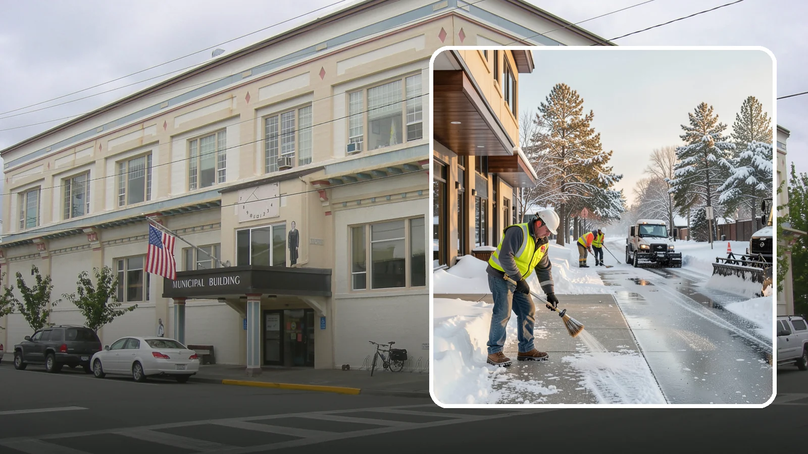 Office Building Sidewalk Clearing in Anacortes, Skagit County, WA - Pre-opening sidewalk clearing for Western Washington office buildings so employees and visitors reach the entrance safely before...