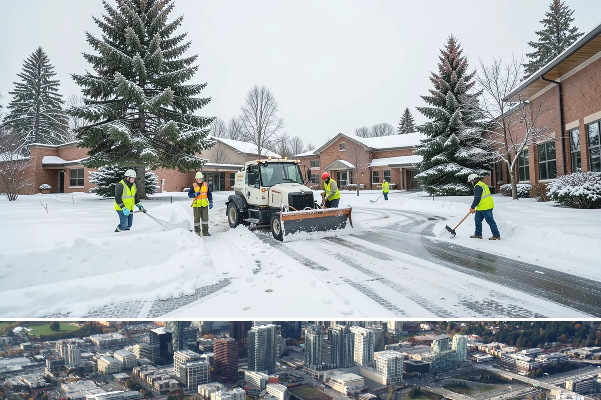 Office Building Sidewalk Clearing in Bellevue, King County, WA - Office demand peaks from December through February, with the most critical events being pre-dawn freezing fog and drizzle that...
