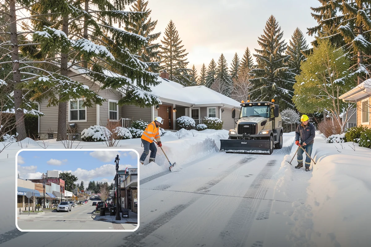 Office Building Sidewalk Clearing in Bothell, King County, WA - Clear, dry entrances greet employees and clients each morning