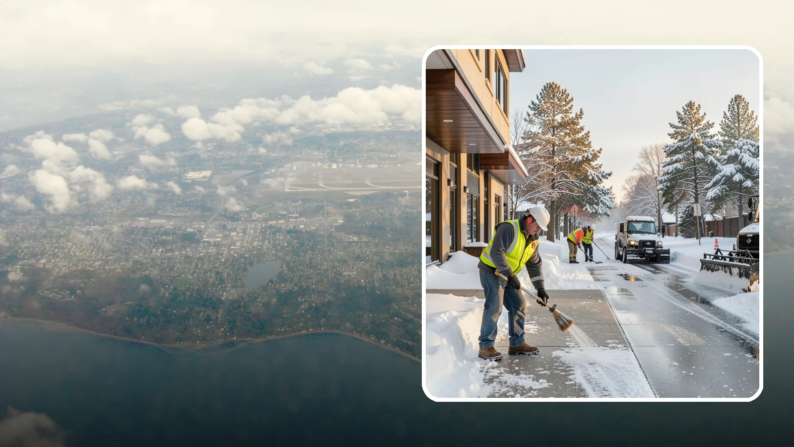 Office Building Sidewalk Clearing in Burien, King County, WA - Pre-opening sidewalk clearing for Western Washington office buildings so employees and visitors reach the entrance safely before...