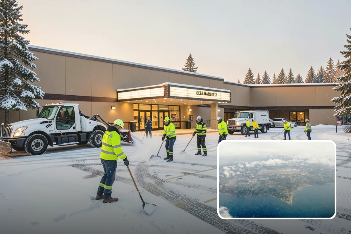 Office Building Sidewalk Clearing in Burien, King County, WA - Clear, dry entrances greet employees and clients each morning