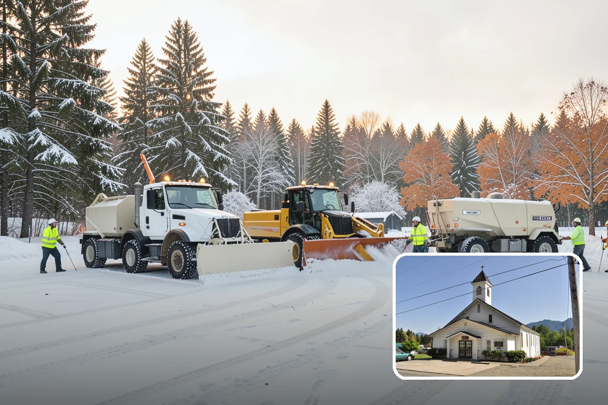 Office Building Sidewalk Clearing in Concrete, Skagit County, WA - Clear, dry entrances greet employees and clients each morning