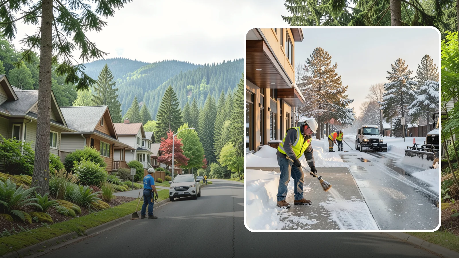 Office Building Sidewalk Clearing in Darrington, Snohomish County, WA - Pre-opening sidewalk clearing for Western Washington office buildings so employees and visitors reach the entrance safely before...