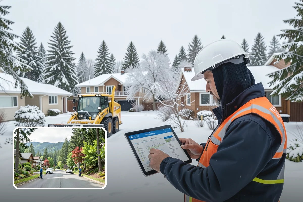 Office Building Sidewalk Clearing in Darrington, Snohomish County, WA - Clear, dry entrances greet employees and clients each morning