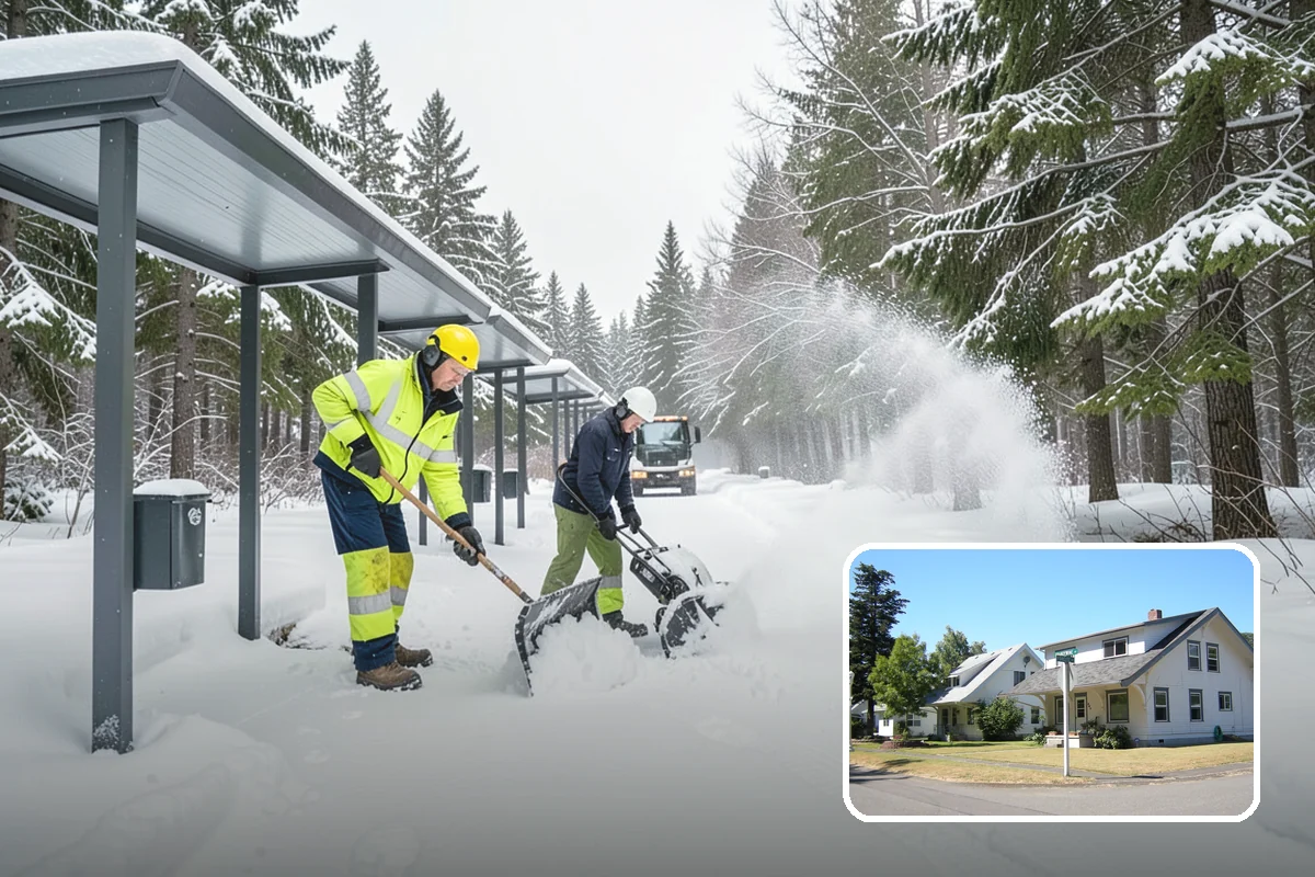 Office Building Sidewalk Clearing in DuPont, Pierce County, WA - Clear, dry entrances greet employees and clients each morning