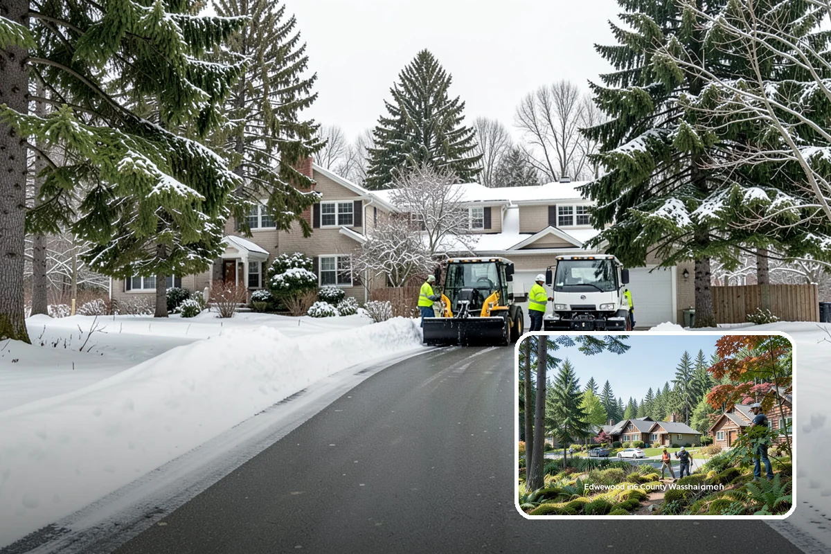 Office Building Sidewalk Clearing in Edgewood, Pierce County, WA - Clear, dry entrances greet employees and clients each morning