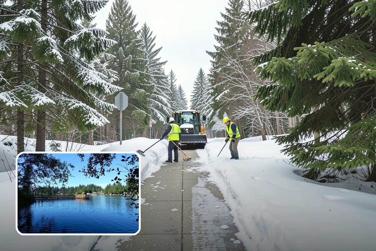 Office Building Sidewalk Clearing in Federal Way, King County, WA - Clear, dry entrances greet employees and clients each morning