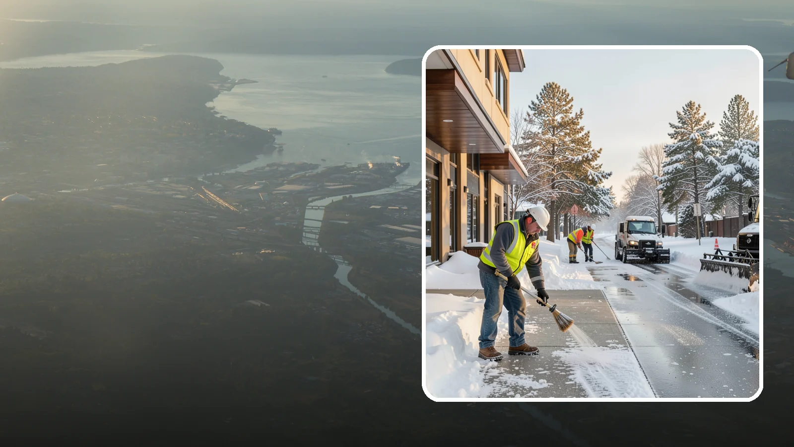 Office Building Sidewalk Clearing in Fife, Pierce County, WA - Pre-opening sidewalk clearing for Western Washington office buildings so employees and visitors reach the entrance safely before...