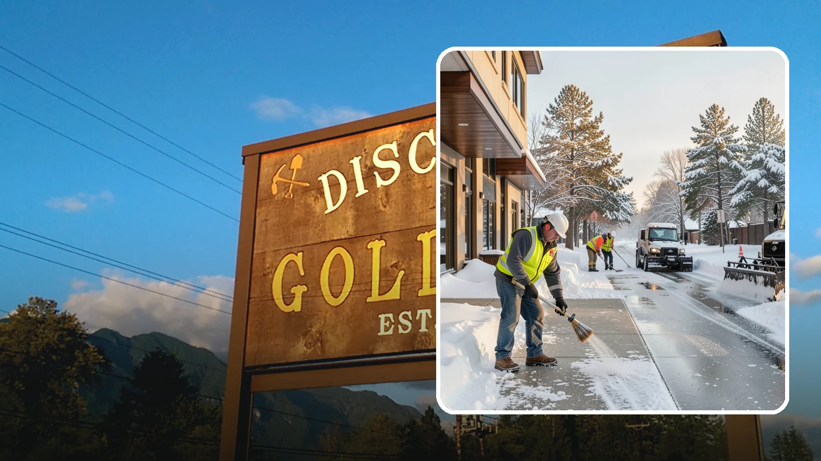 Office Building Sidewalk Clearing in Gold Bar, Snohomish County, WA - Pre-opening sidewalk clearing for Western Washington office buildings so employees and visitors reach the entrance safely before...