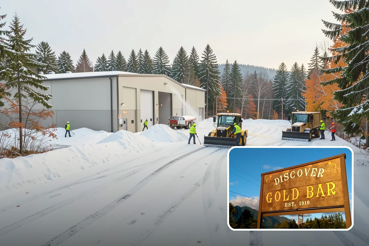 Office Building Sidewalk Clearing in Gold Bar, Snohomish County, WA - Clear, dry entrances greet employees and clients each morning