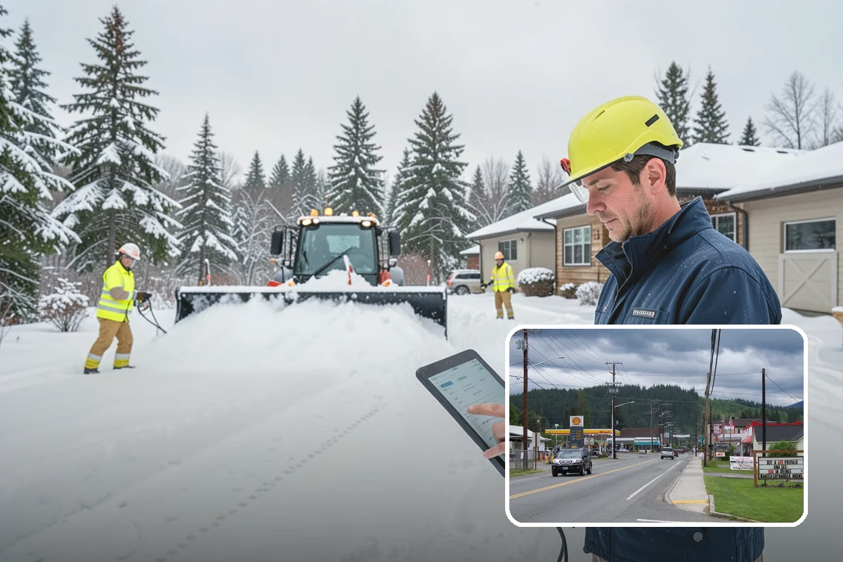 Office Building Sidewalk Clearing in Granite Falls, Snohomish County, WA - Clear, dry entrances greet employees and clients each morning