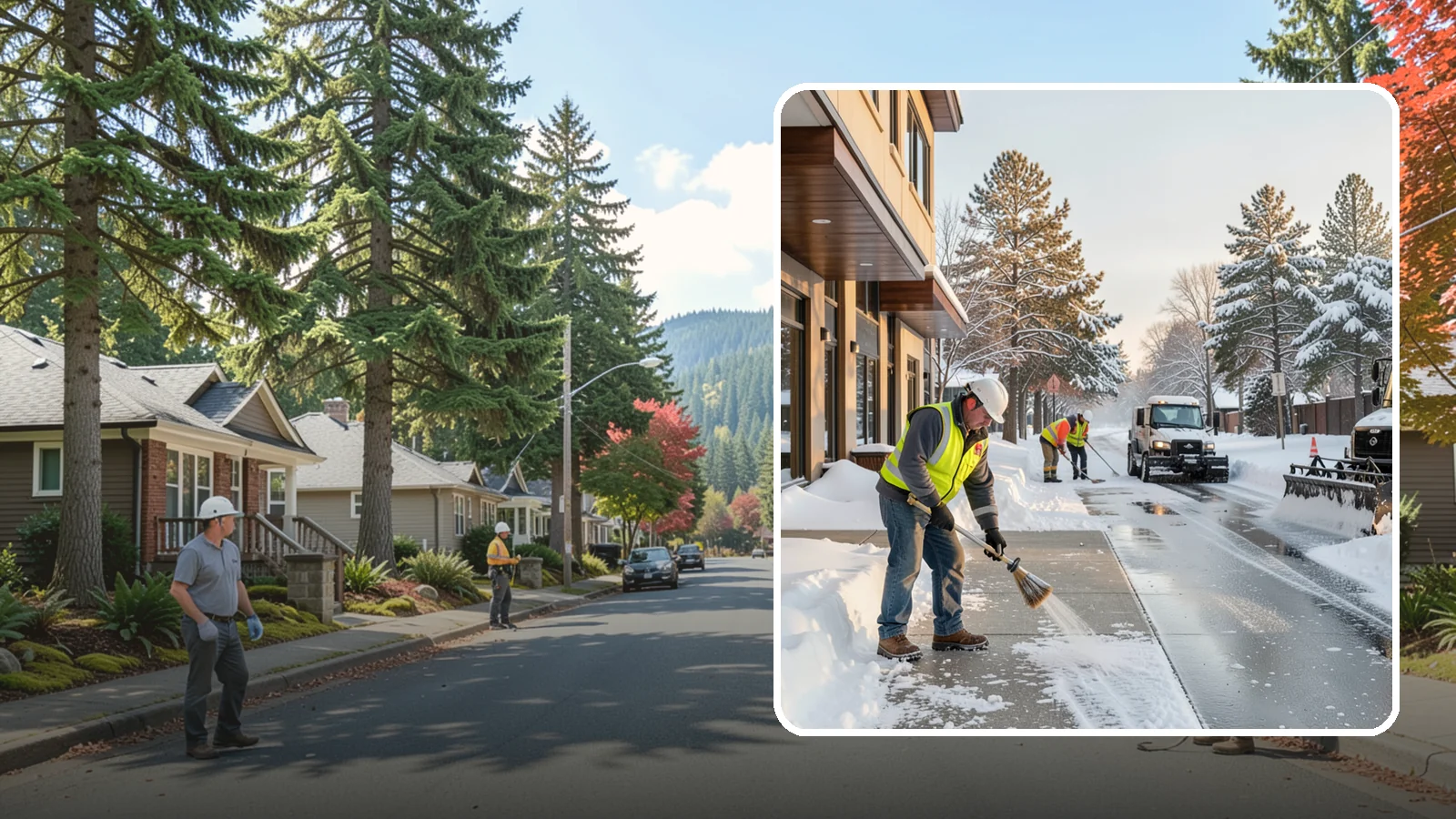 Office Building Sidewalk Clearing in Hunts Point, King County, WA - Pre-opening sidewalk clearing for Western Washington office buildings so employees and visitors reach the entrance safely before...