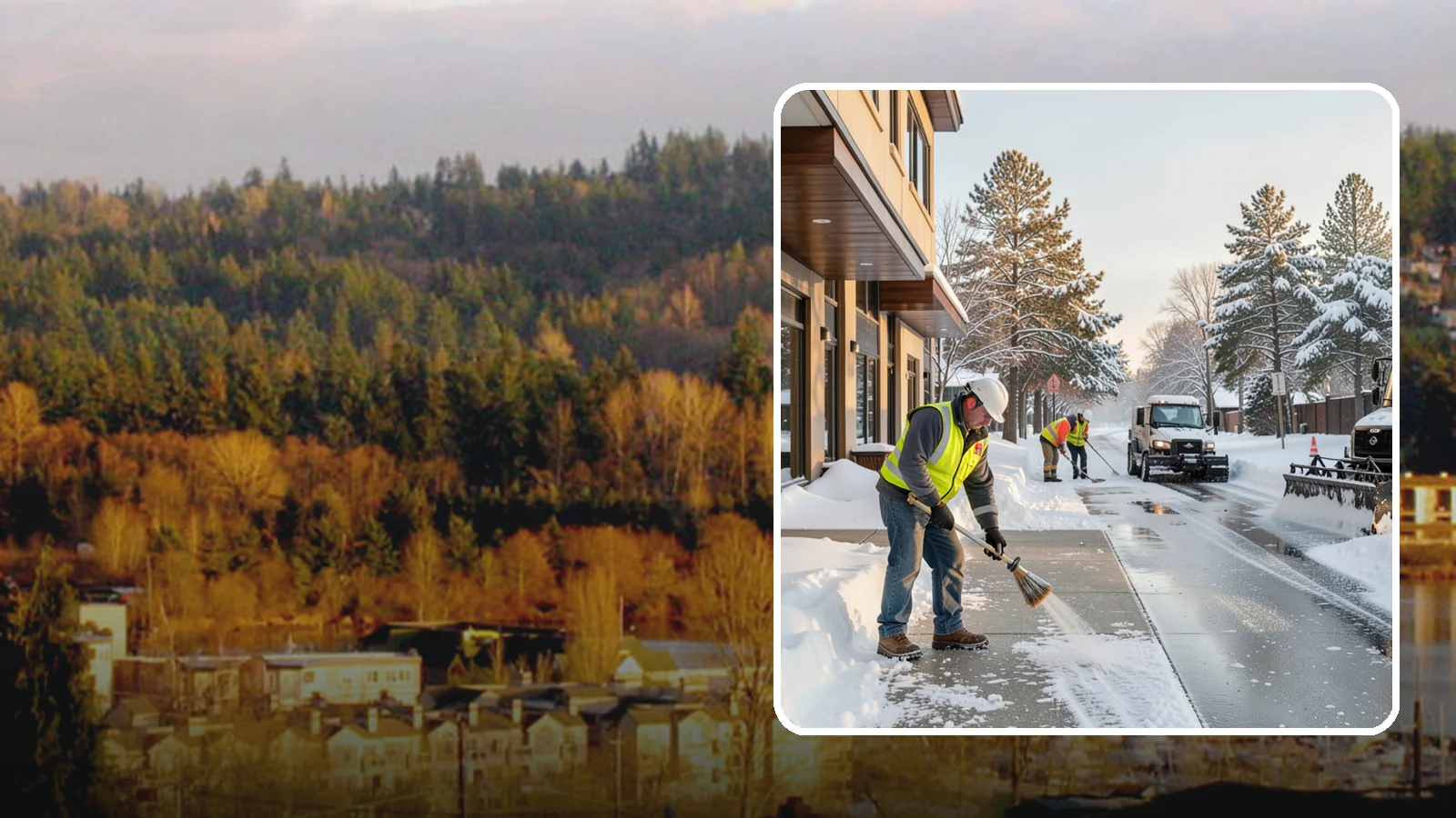 Office Building Sidewalk Clearing in Kenmore, King County, WA - Pre-opening sidewalk clearing for Western Washington office buildings so employees and visitors reach the entrance safely before...
