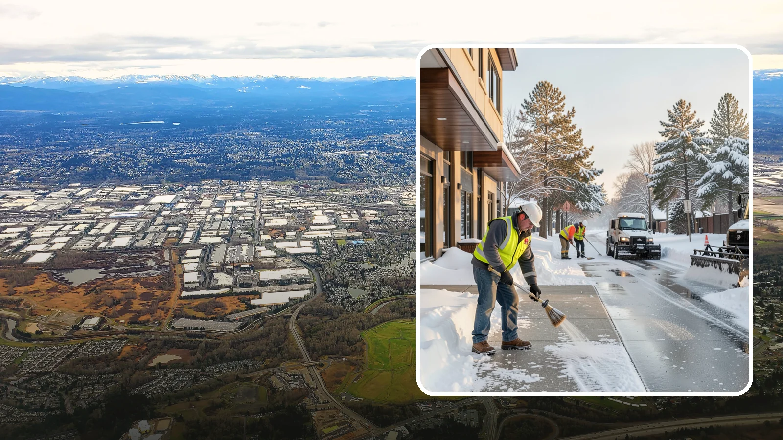 Office Building Sidewalk Clearing in Kent, King County, WA - Pre-opening sidewalk clearing for Western Washington office buildings so employees and visitors reach the entrance safely before...