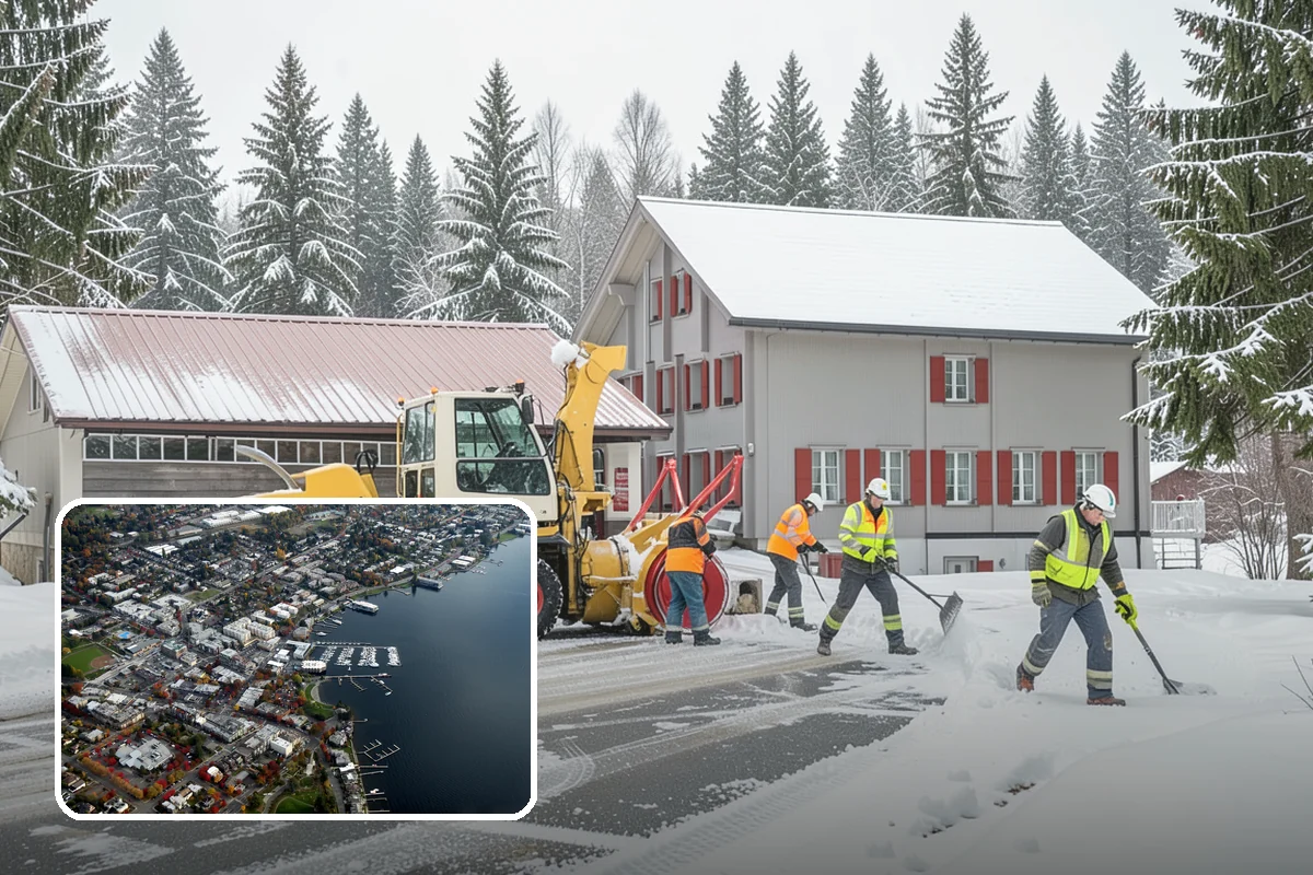 Office Building Sidewalk Clearing in Kirkland, King County, WA - Clear, dry entrances greet employees and clients each morning