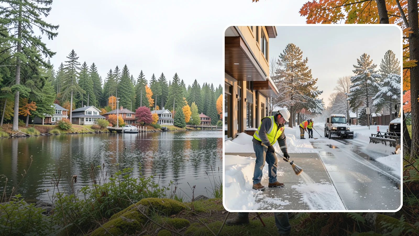 Office Building Sidewalk Clearing in La Conner, Skagit County, WA - Pre-opening sidewalk clearing for Western Washington office buildings so employees and visitors reach the entrance safely before...