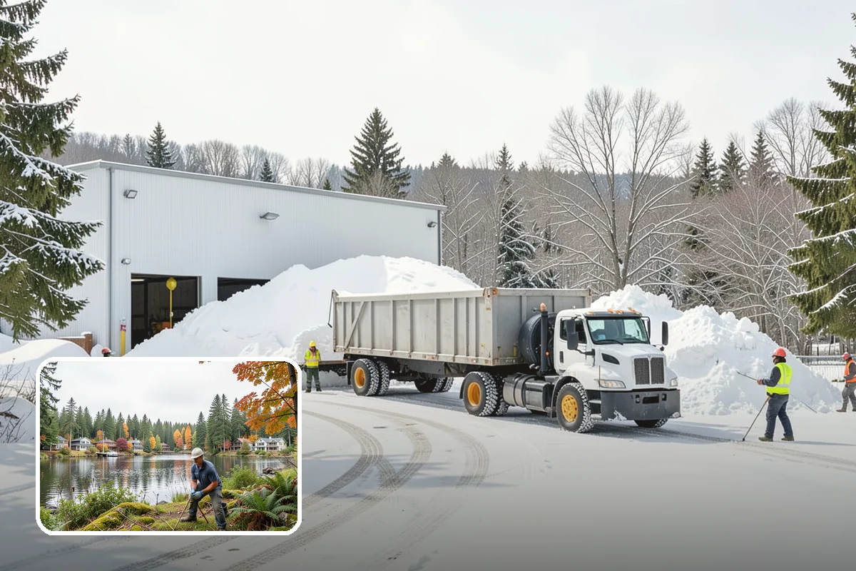 Office Building Sidewalk Clearing in La Conner, Skagit County, WA - Clear, dry entrances greet employees and clients each morning