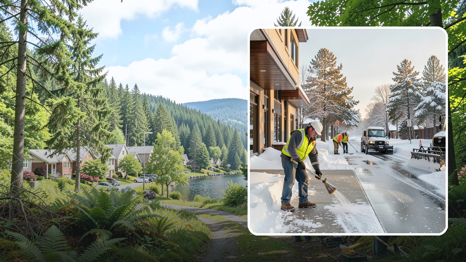 Office Building Sidewalk Clearing in Lake Forest Park, King County, WA - Pre-opening sidewalk clearing for Western Washington office buildings so employees and visitors reach the entrance safely before...
