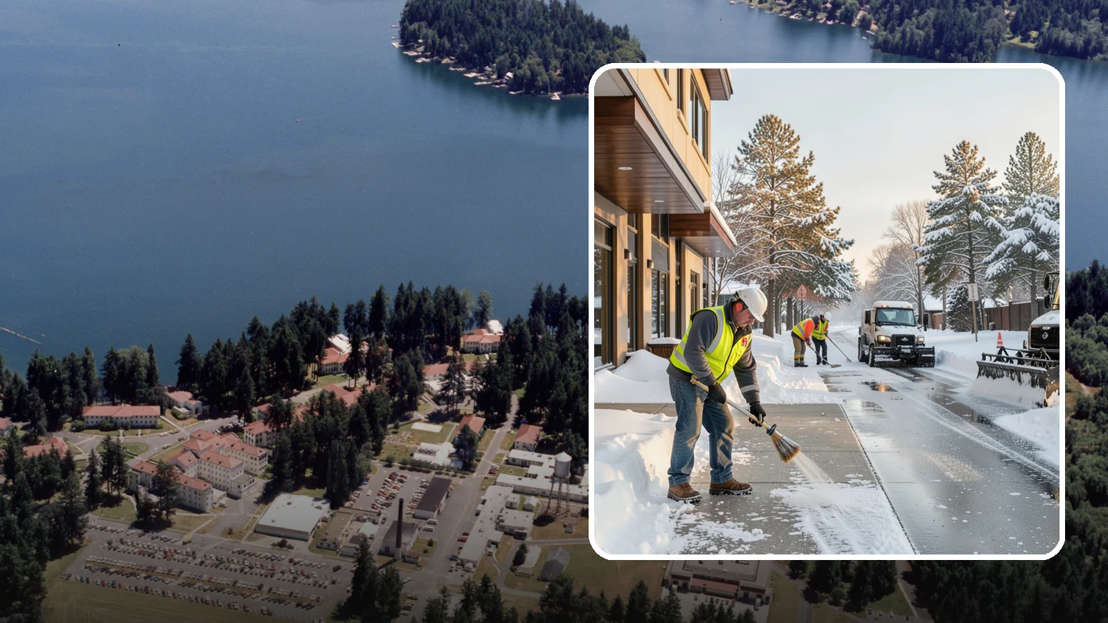 Office Building Sidewalk Clearing in Lakewood, Pierce County, WA - Pre-opening sidewalk clearing for Western Washington office buildings so employees and visitors reach the entrance safely before...