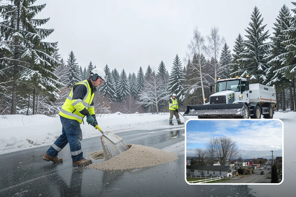Office Building Sidewalk Clearing in Langley, Island County, WA - Clear, dry entrances greet employees and clients each morning