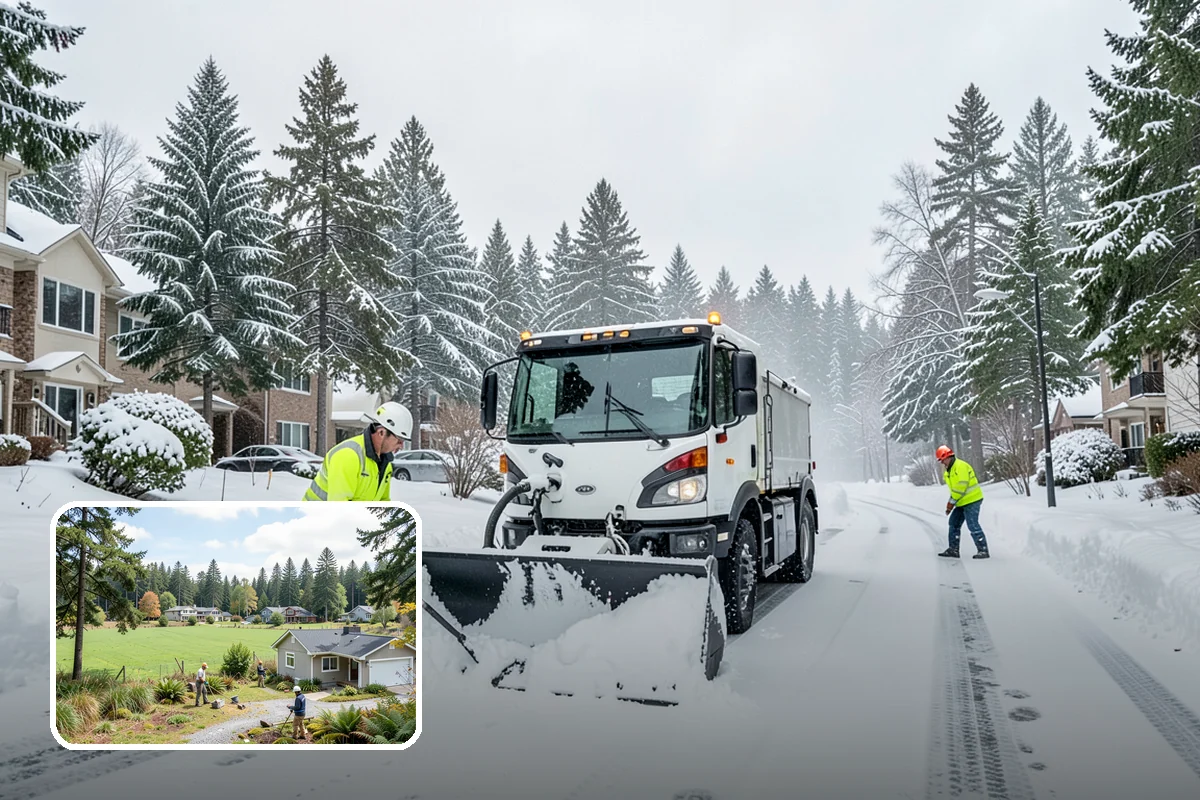 Office Building Sidewalk Clearing in Lyman, Skagit County, WA - Clear, dry entrances greet employees and clients each morning